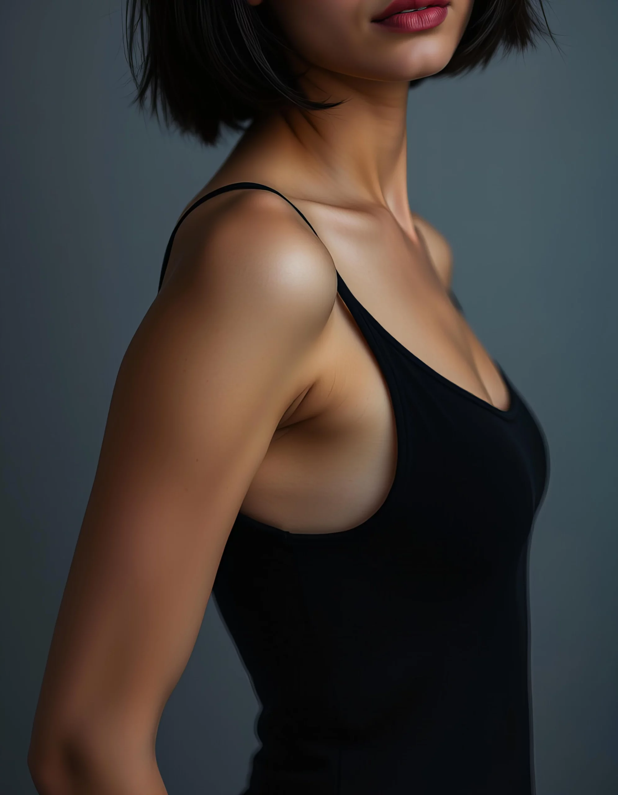 Elegant profile of a woman's bust