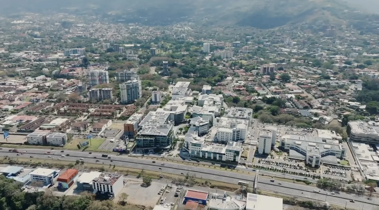 Aerial view of the Escazú district of San José, Costa Rica, where the clinic is located